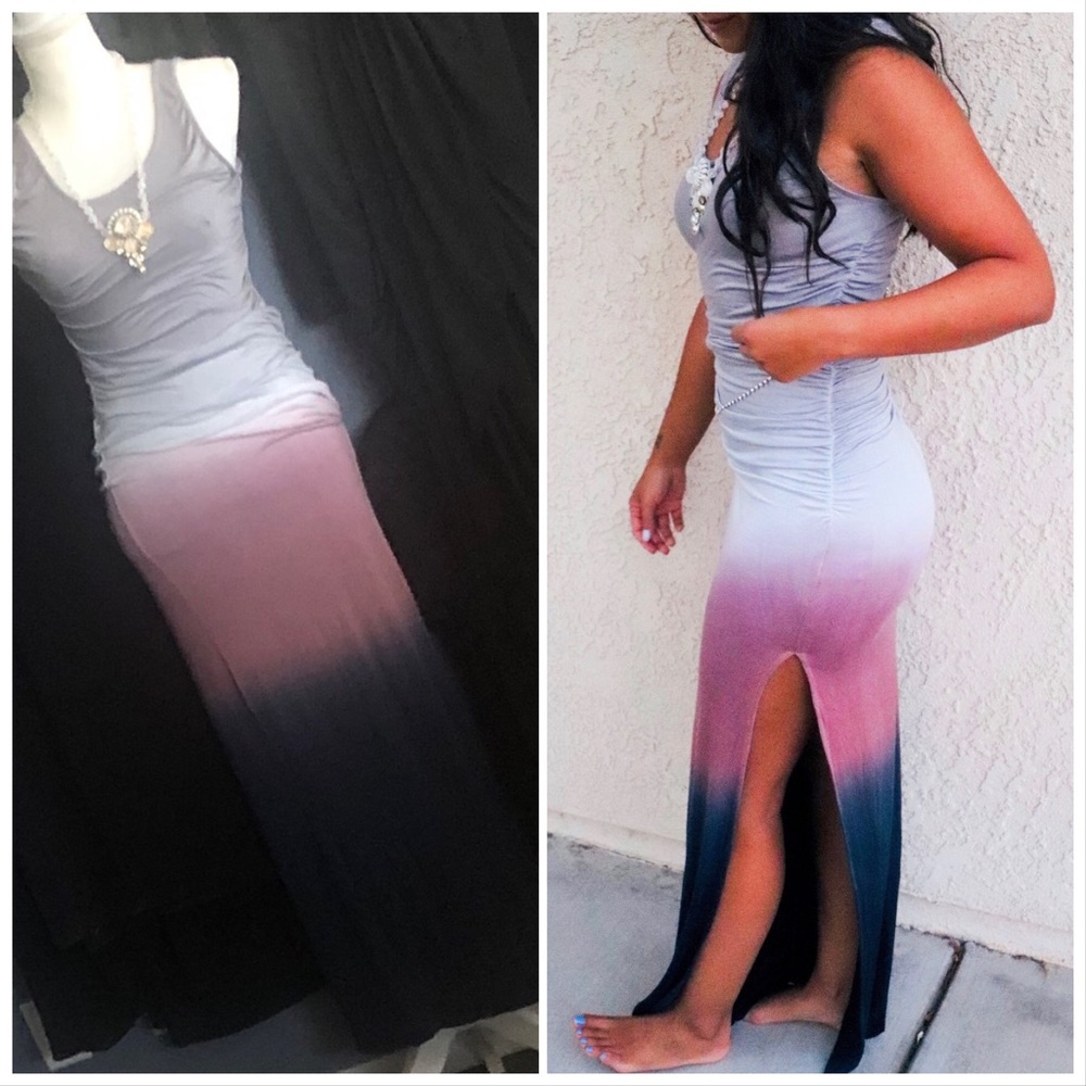 Ombré gray white pink blue maxi dress